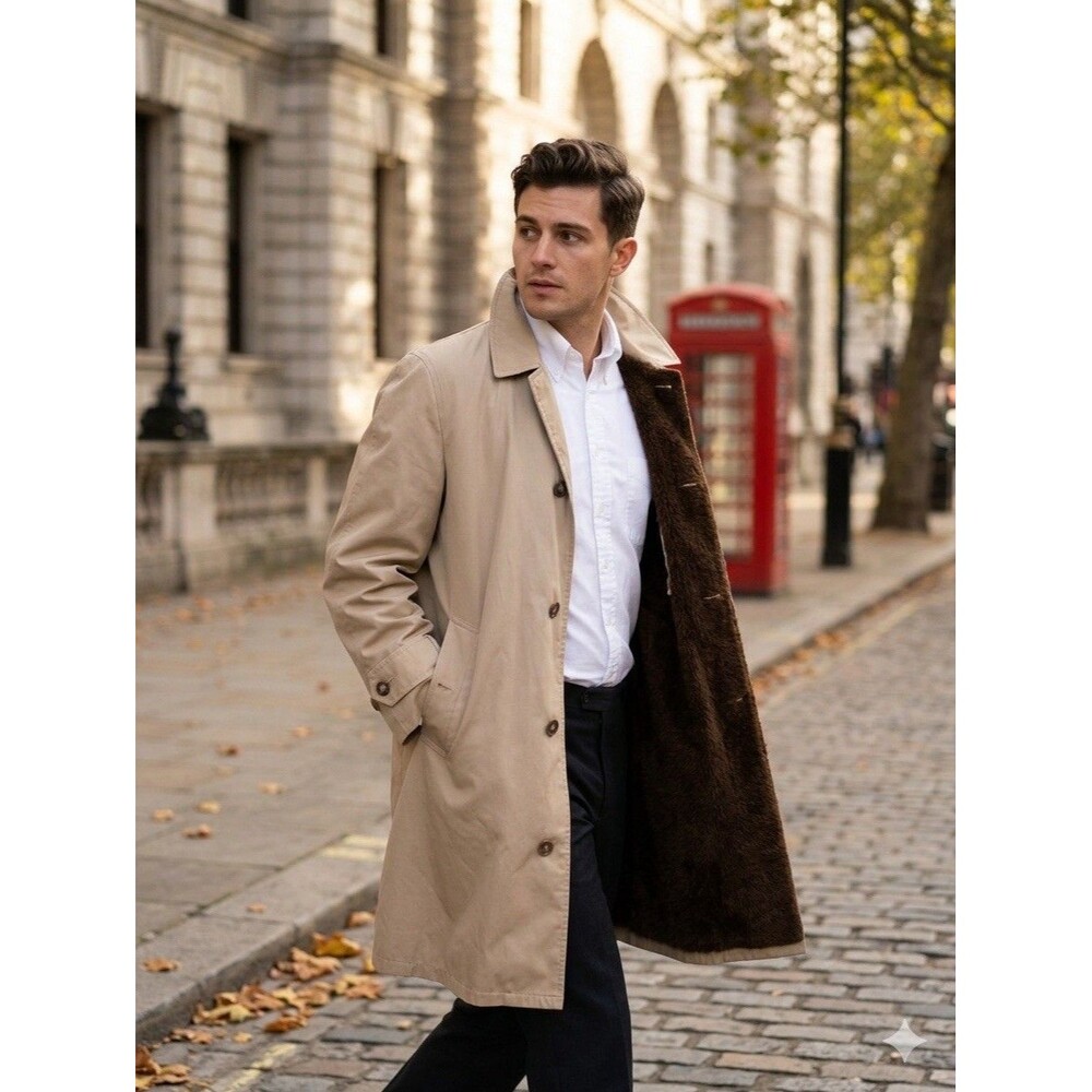 Vintage Royal Topper Trench Car Coat Mens 40 Khaki Alpaca Liner Timme Tuft 70s